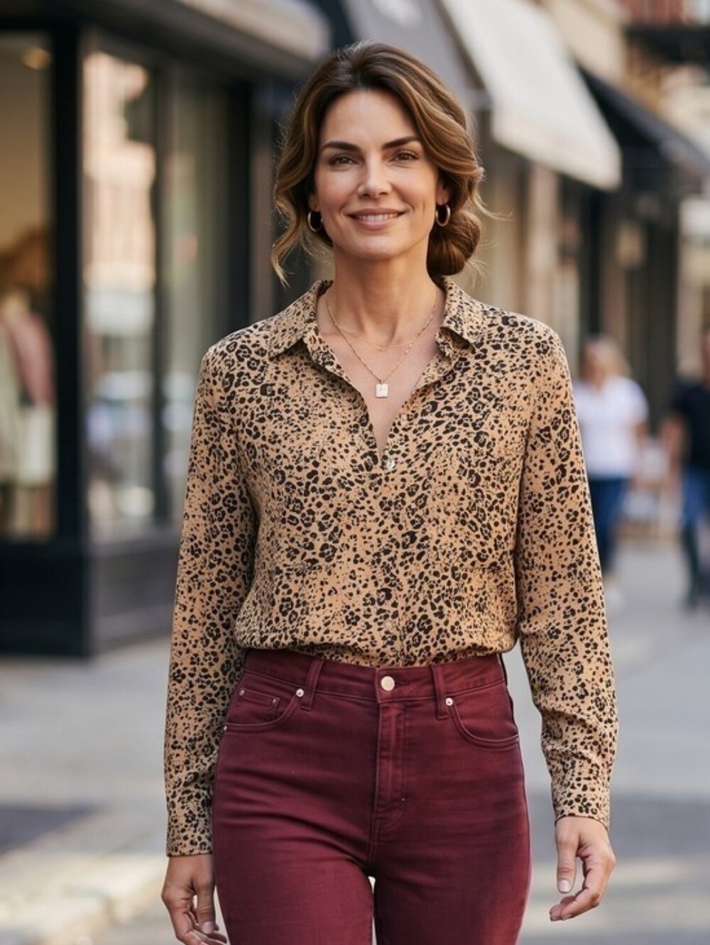 Cloth And Stone Anthropologie Beige and Black Leopard Print Button-Down Shirt